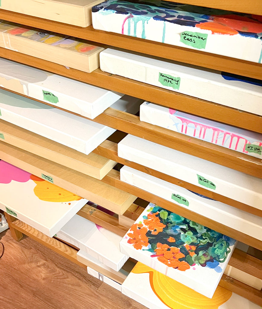 Storage racks for paintings.