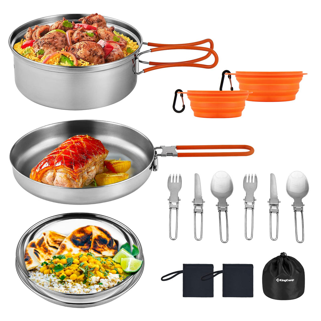 KingCamp ADVENTURER  Stainless Steel Camping Pot Set for 2 People + Cutlery Set