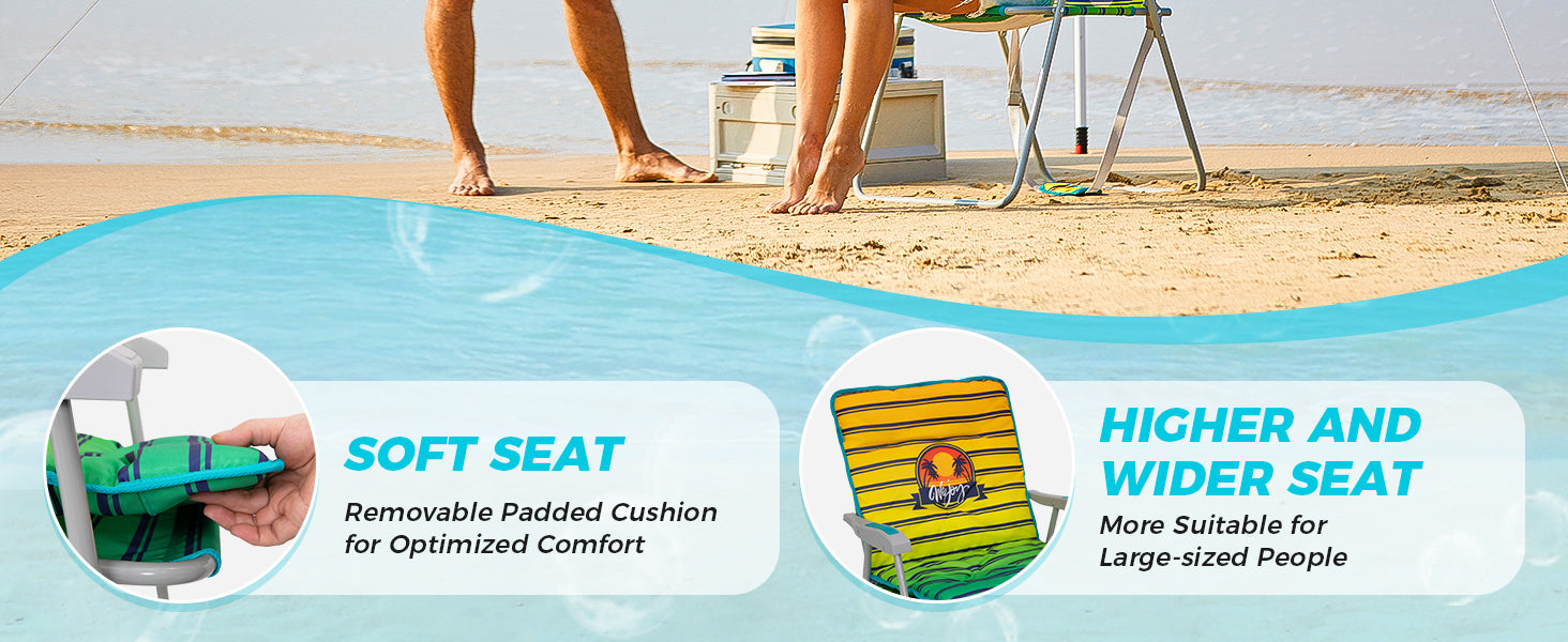 WEJOY High Back Beach Chair with Removeable Padded Cushion