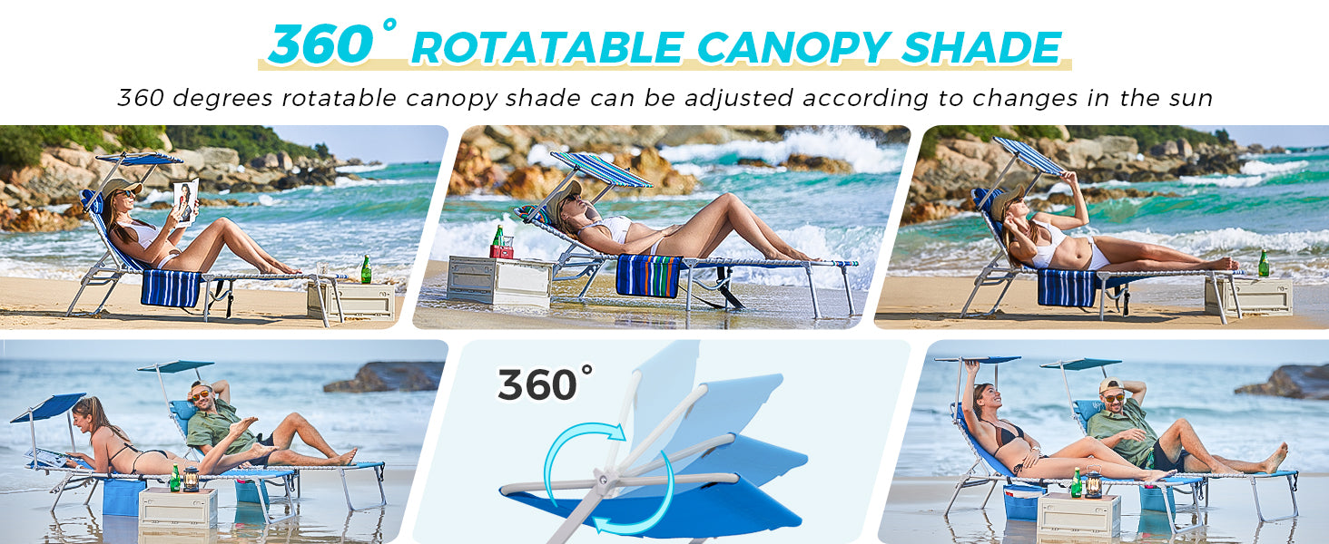 WEJOY Classic Portable Lounge Chair with Canopy Sun Shade