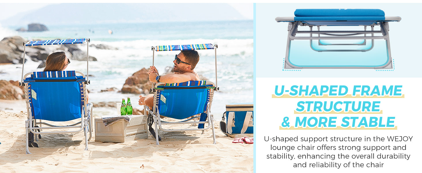 WEJOY Classic Portable Lounge Chair with Canopy Sun Shade