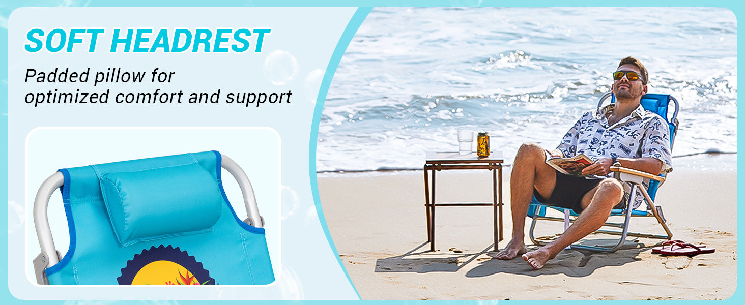 WEJOY Portable Beach Chair with 4 Positions Aluminum Camping Chair