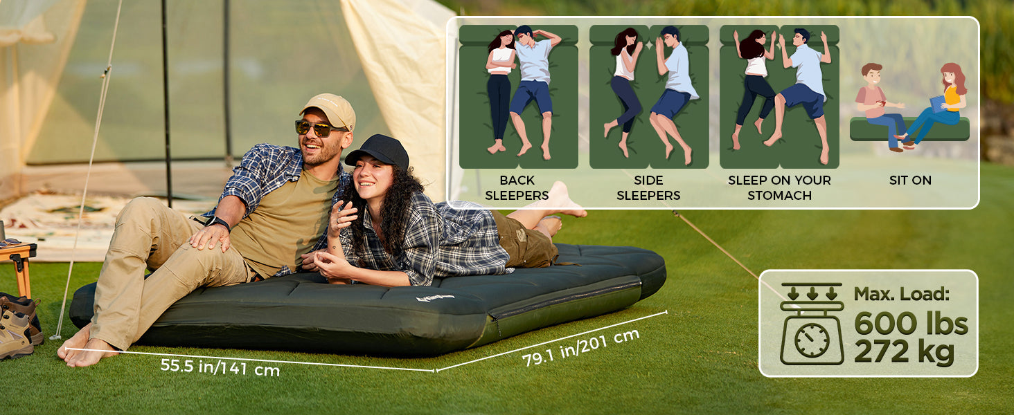 KingCamp GORGEOUS DOUBLE 17 Double Air Pad Inflatable Camping Mattress with Removable Cover