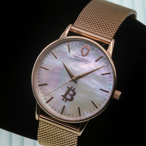 Beautiful display of Coin Vigilante Women's Rose Gold Bitcoin Watch