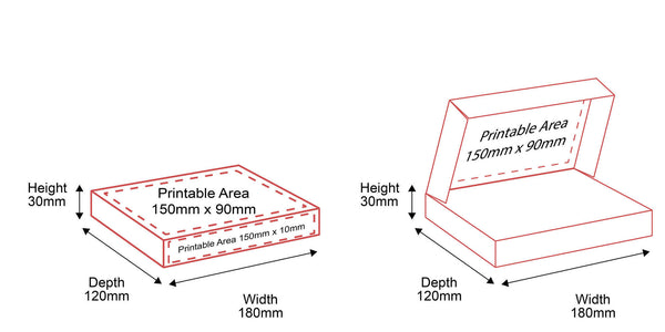 Small Parcel Boxes - 180x120x30mm - Outside & Inside Dimensions