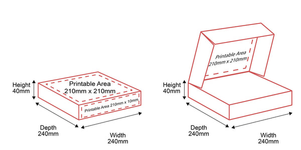 Small Parcel Boxes - 240x240x40mm - Outside & Inside Dimensions