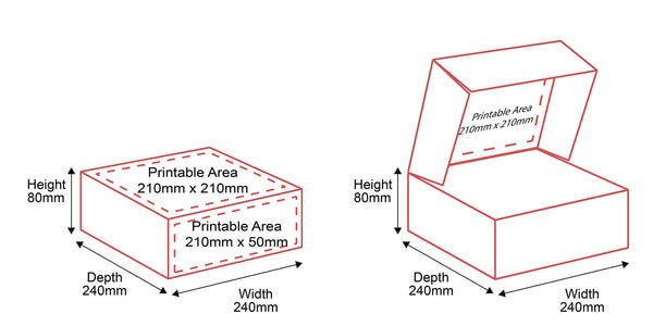 Small Parcel Boxes - 240x240x80mm - Outside & Inside Dimensions