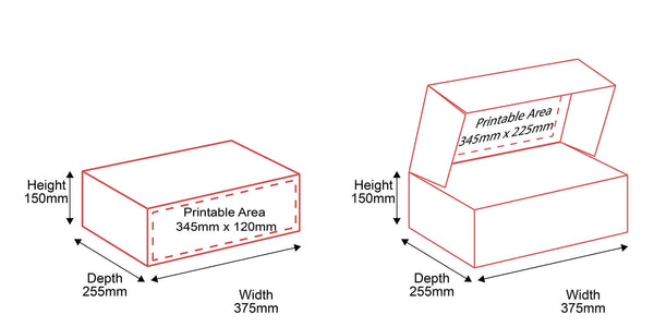 Small Parcel Boxes - 375x255x150mm - Outside Front & Inside Dimensions