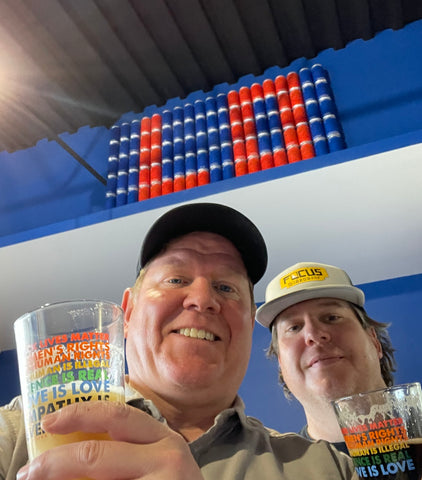 Tom Koren, owner of Rusty Dog Coffee, who makes our WOKE brand of coffee products, sharing a beer with me after helping install our tap system.