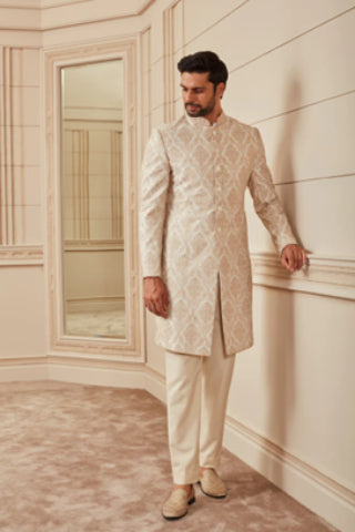 A Man Wearing Resham Embroidered Achkan