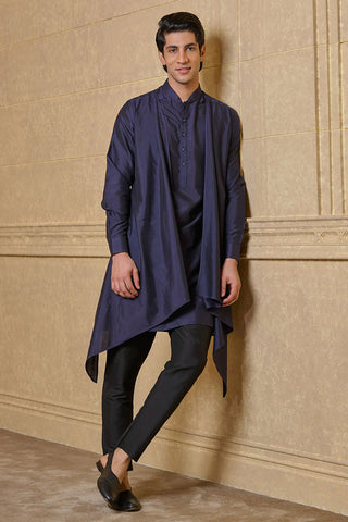 A Man Wearing Navy Kurta Set