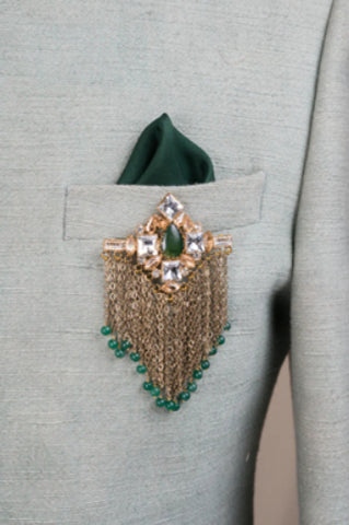 Dark Green Ornate Emerald Crystal Brooch