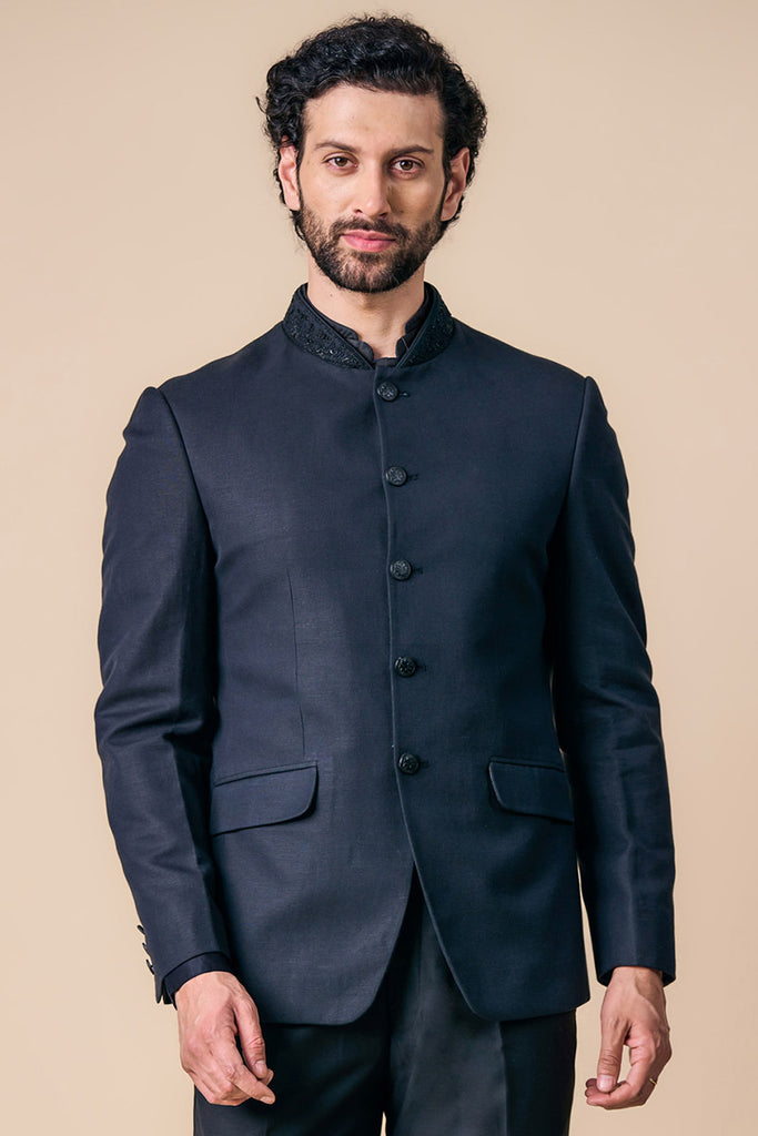 Buy Raghavendra Rathore Checked Bandhgala Suit | Navy Blue Color Men | AJIO  LUXE