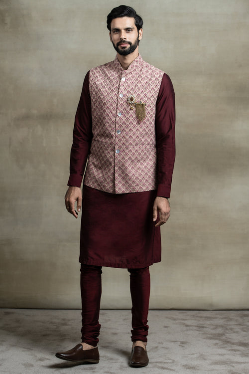 Buy Beige Jacket Satin Kurta Satin Embroidered Nehru And Set For Men by  Paarsh Online at Aza Fashions.