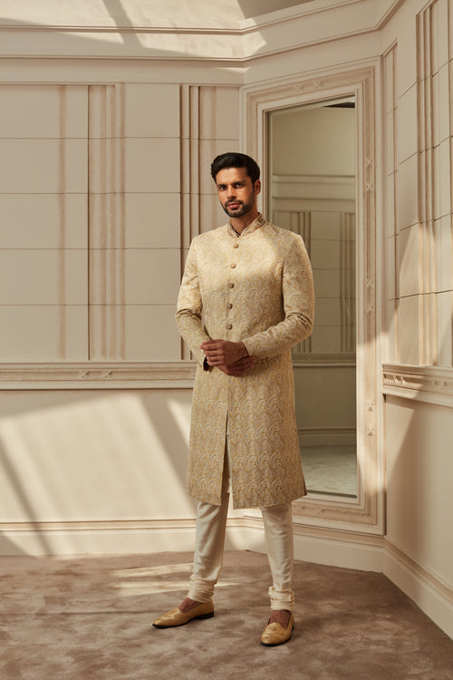 Buy cream Art Silk Wedding Wear Fancy Sherwani With Stole Online From  Wholesale Salwar.