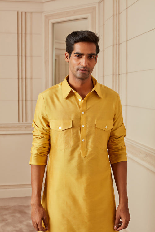 Indo Western Party Wear for Male in Mustard Yellow