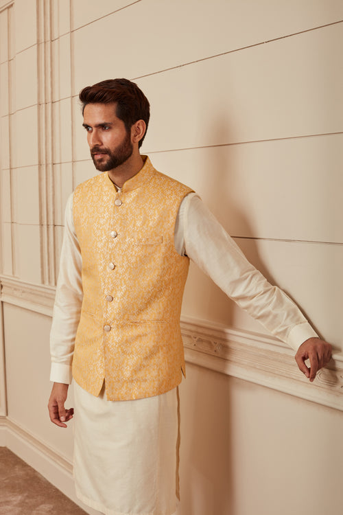 Buy Yellow Bam Silk Embellished Nehru Jacket For Men by Smriti by Anju  Agarwal Online at Aza Fashions.