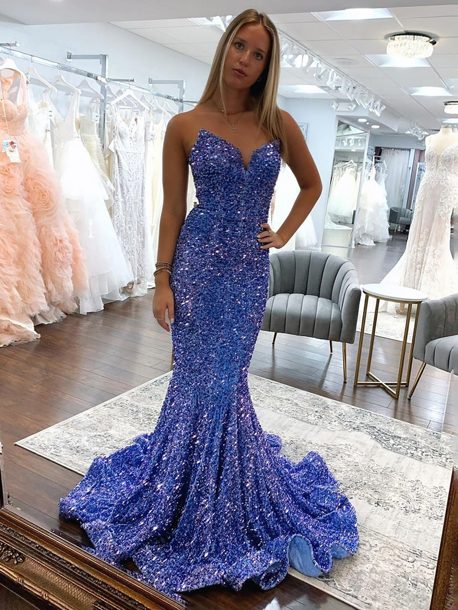 Dressself Women Purple Prom Dress Sweetheart Mermaid Glitter Party Dress