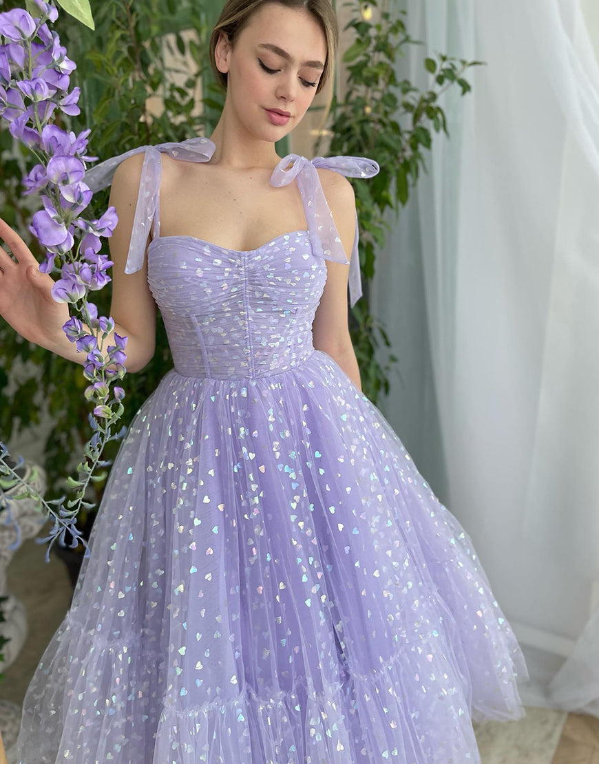 Dressself Short Lilac Homecoming Dress Tulle Sparkle Party Dress