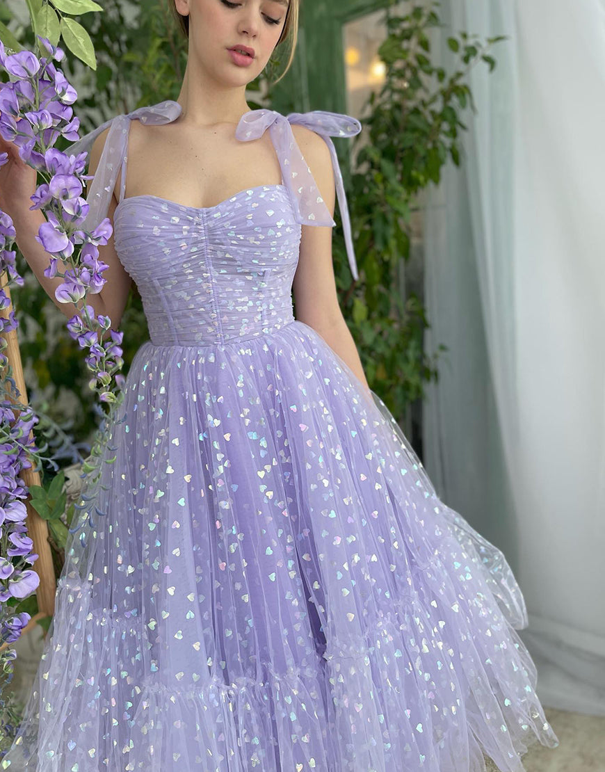 Dressself Short Lilac Homecoming Dress Tulle Sparkle Party Dress