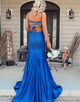 Mermaid Glitter Royal Blue Backless Long Prom Dress