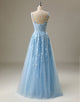 Light Blue Prom Dress Spaghetti Straps Long Evening Dress