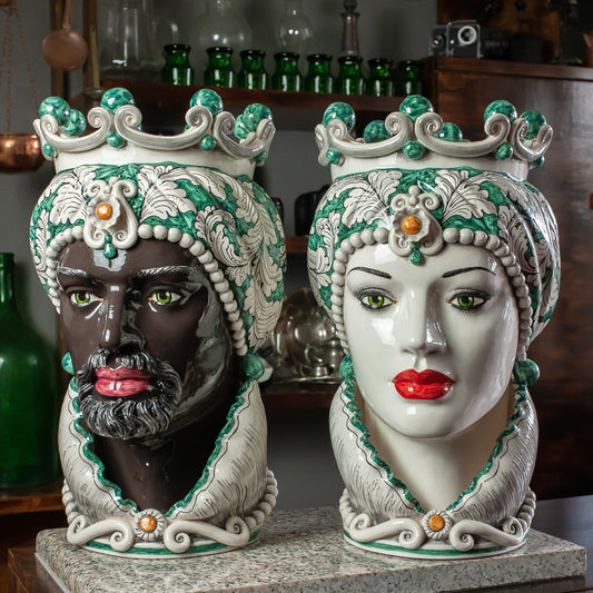 Testa di Moro ceramica Siciliana Caltagirone Uomo Verde Smeraldo cm 42