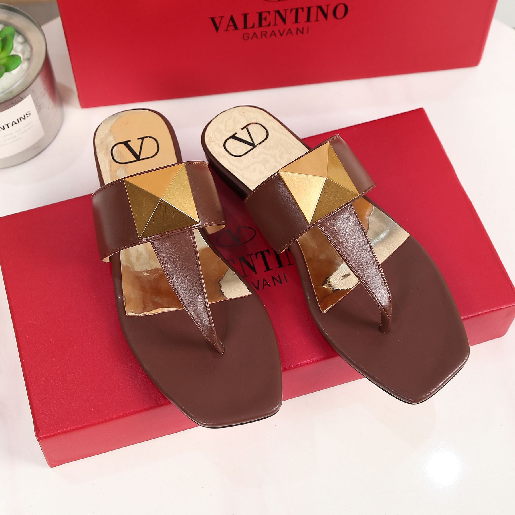 Valentino Fashion Leather Women Slipper Shoes 06