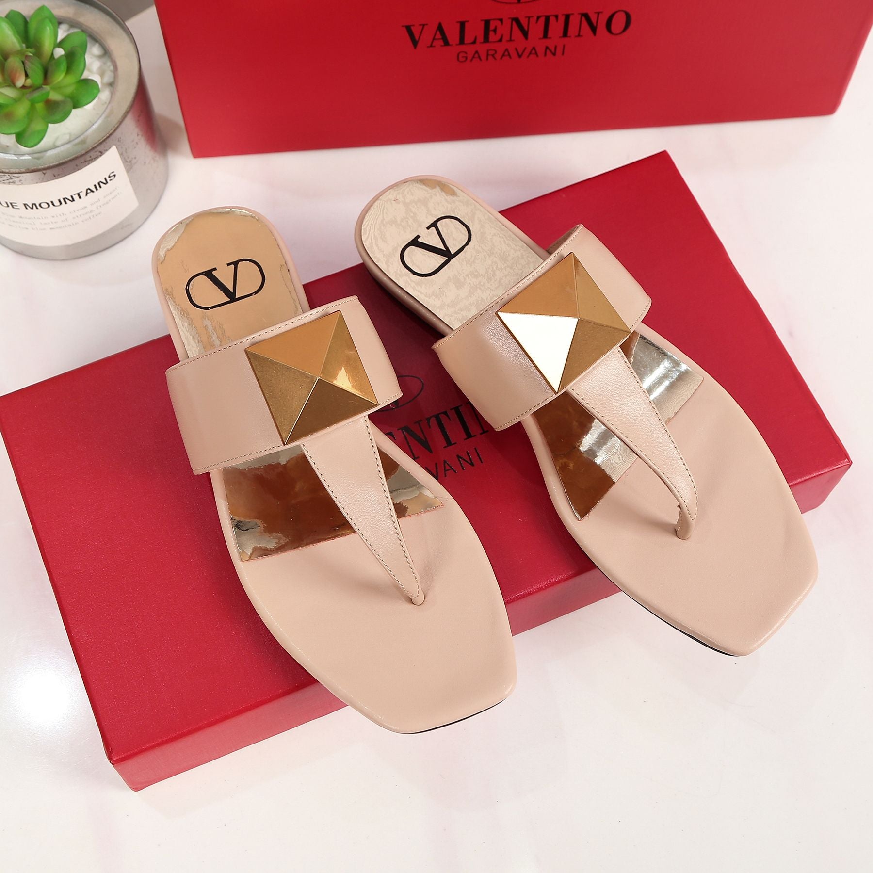 Valentino Fashion Leather Women Slipper Shoes 05