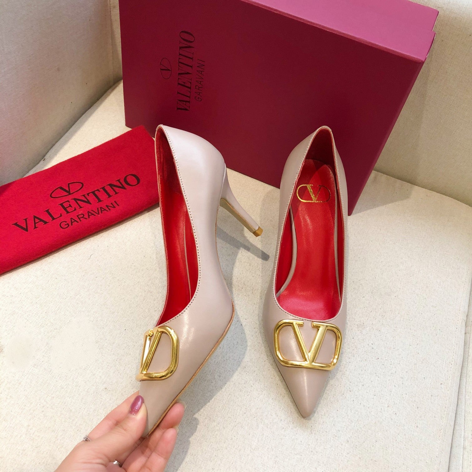 Valentino Fashion Leather Women High Heels 7cm Shoes 01