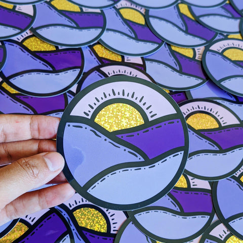 Purple Hills glitter sticker