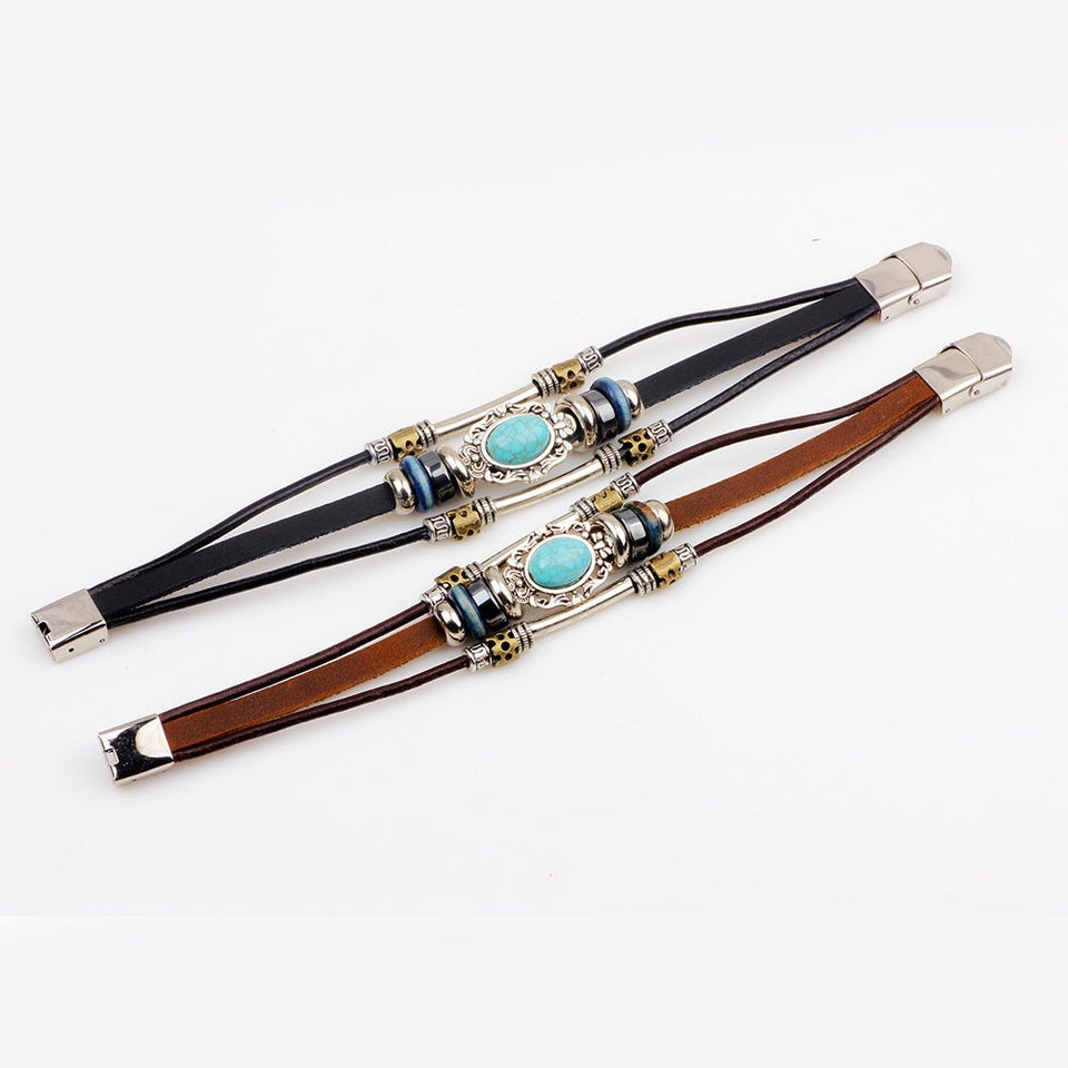 Turquoise Leather Bracelet【BUY 1 FREE 1】