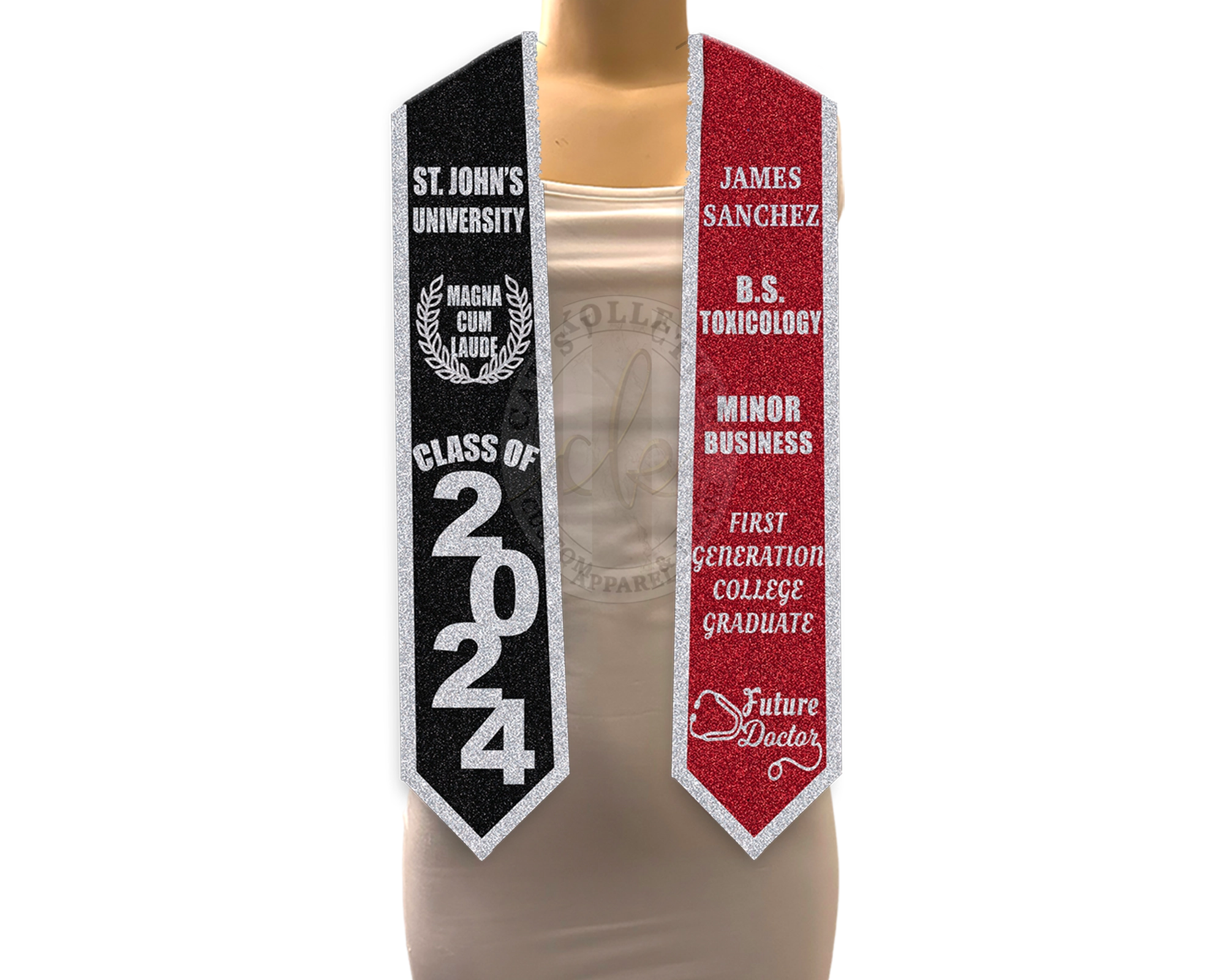 Custom Graduation Full Glitter Stole - Two Toned