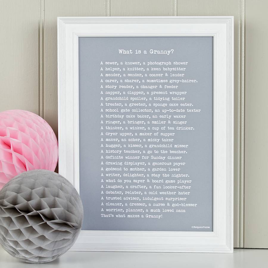 Bespoke Verse What Is A Grandmother Poem Print Indigo Blue Trading