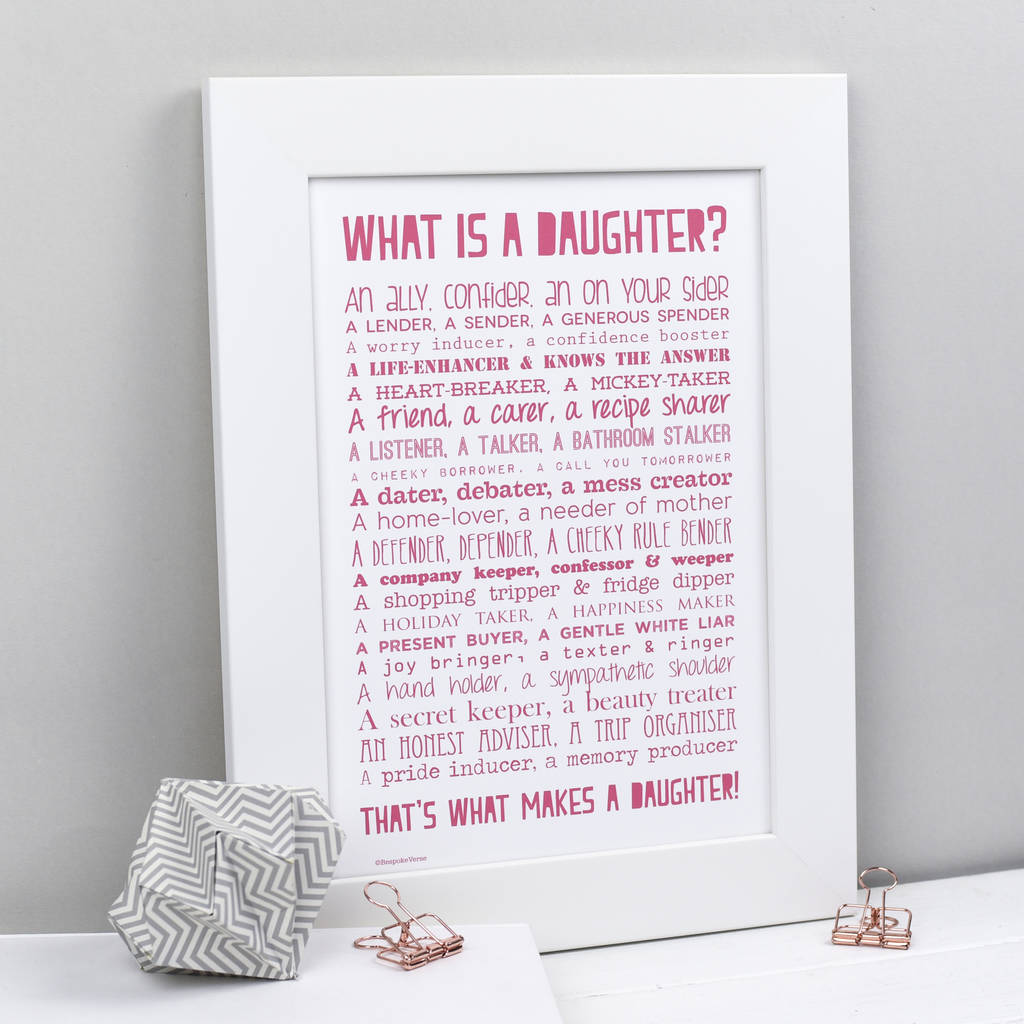 Bespoke Verse What Is A Daughter Poem Print Indigo Blue Trading