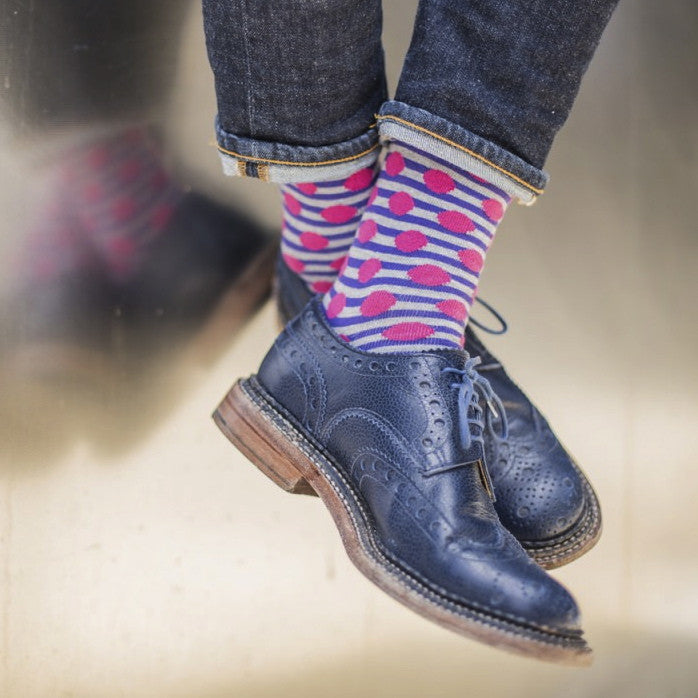 MrD London | Pink & Purple Spots & Stripes Socks | Indigo Blue Trading