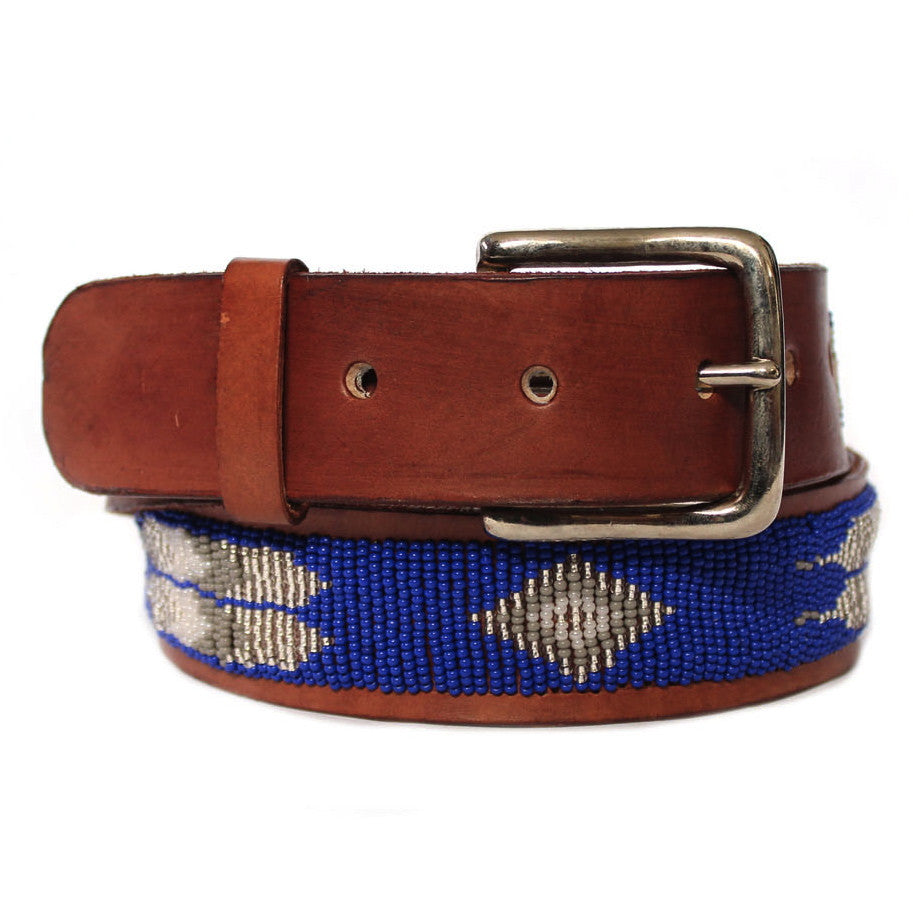 Aspiga | Blue Feather Beaded Leather Belt | Indigo Blue Trading