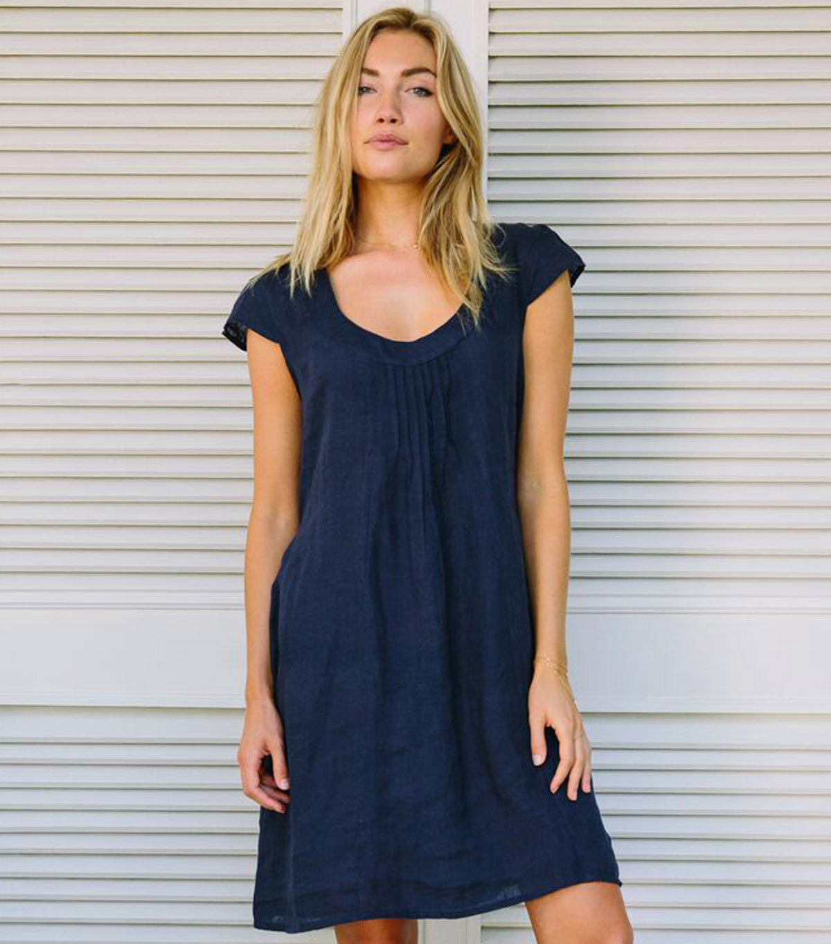 navy blue linen dress
