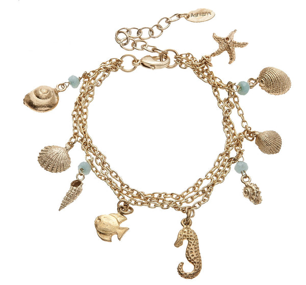 Gold Plated Aqua Sea Charm Bracelet - Indigo Blue Trading