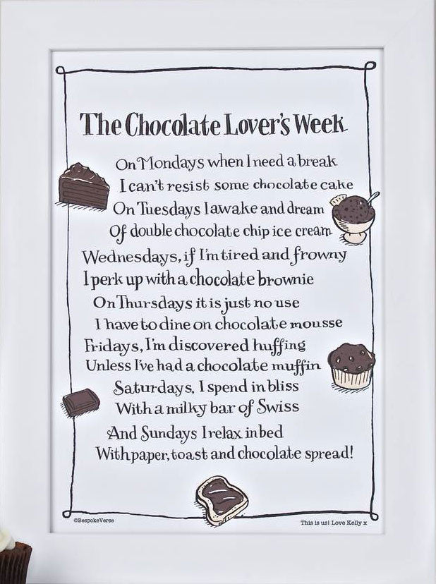 Bespoke Verse | The Chocolate Lovers Week Poem Print | Indigo Blue Trading