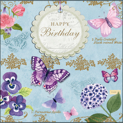 Vintage Butterflies Happy Birthday - Indigo Blue Trading