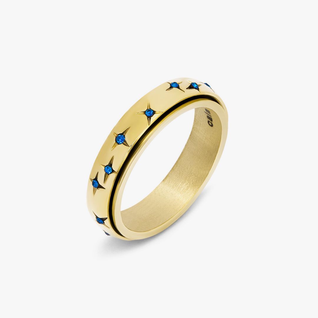 gold star & blue crystal anxiety ring - Calm Collective product image