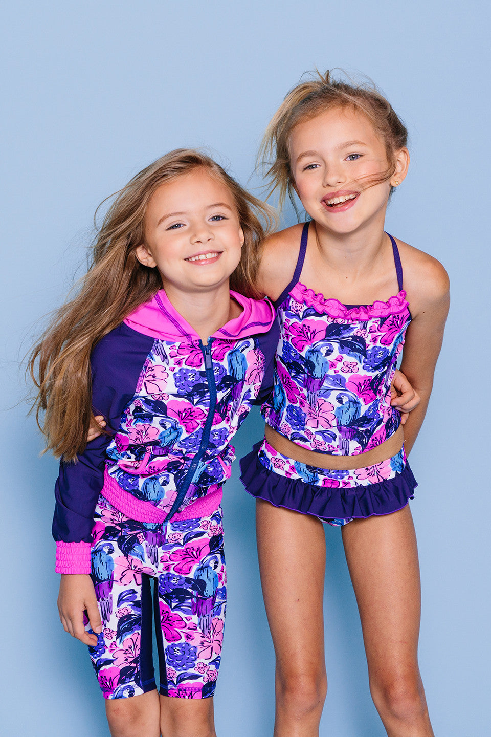 Birds Of Paradise Ruffled Tankini Set Purple – Floatimini