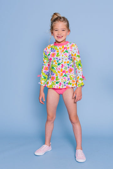 Flower Garden 3/4 Sleeve Rash Guard Set, pink – Floatimini