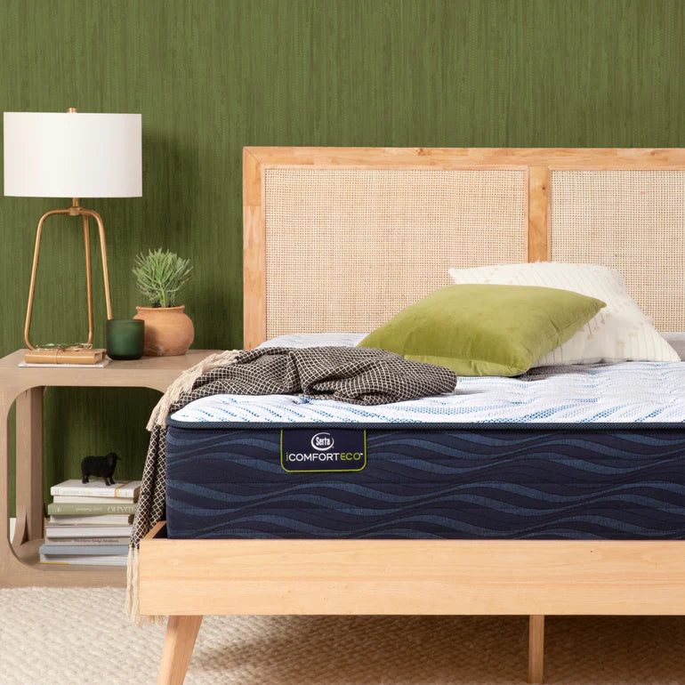 iComfortECO Quilted Hybrid on a light wood bed frame