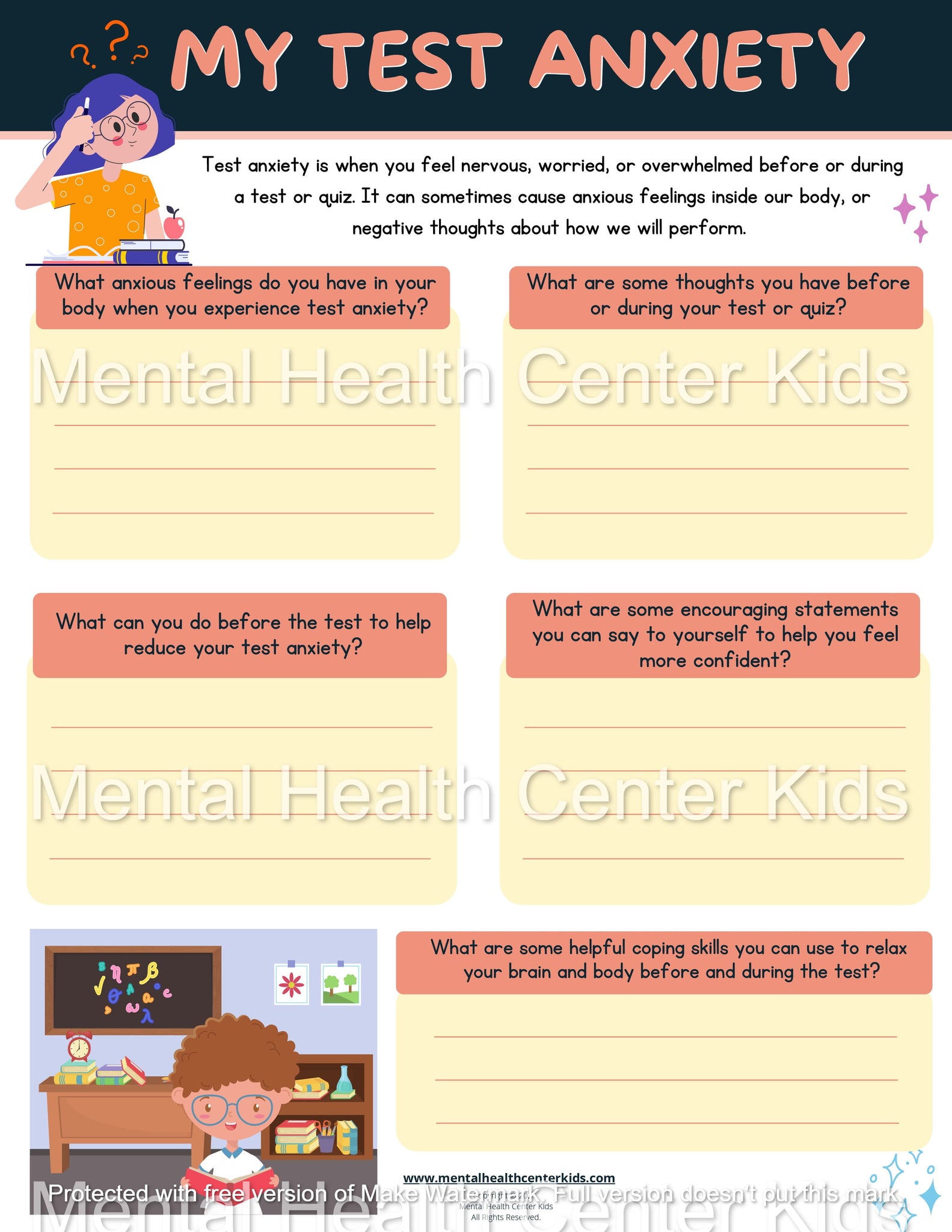 anxiety worksheets for kids teens 20 page bundle mental health center kids