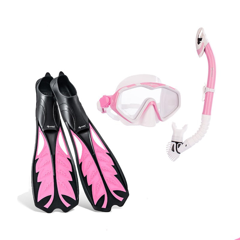 Wave Pink Diving Scuba Mask Fins Snorkeling Combo Set Dry Top Snorkel