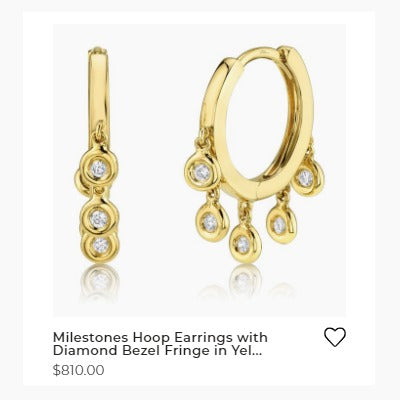 For Live Assistance Call Milestones Hoop Earrings with Diamond Bezel Fringe in Yellow Gold