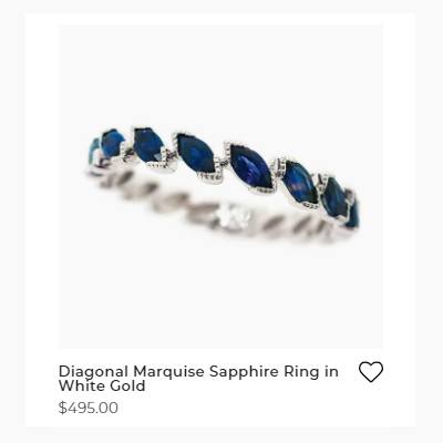 Diagonal marquise sapphire ring in white gold