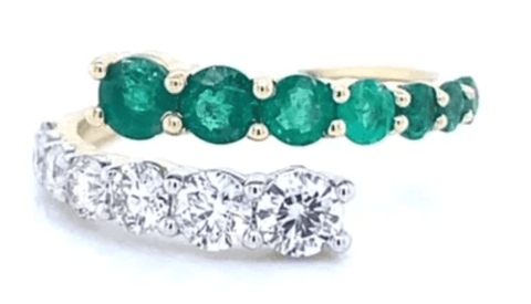 emerald and diamond bypass ring